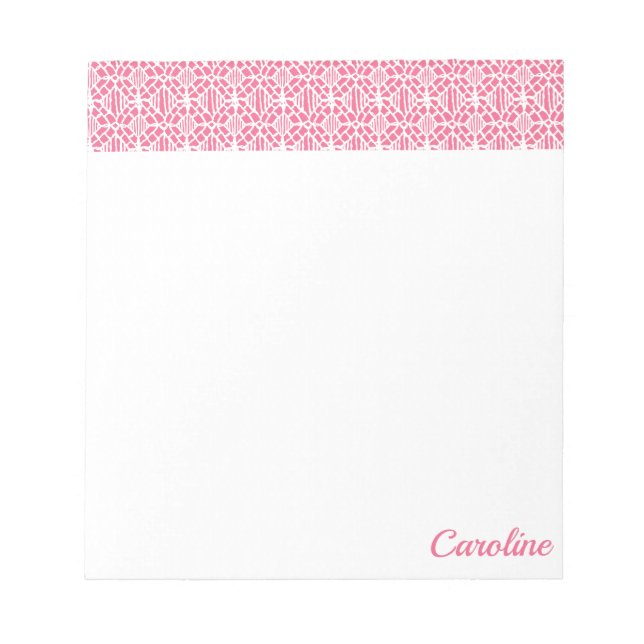 Pink With White Crochet Lace Pattern Notepad (Front)