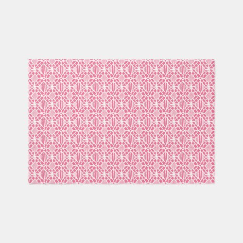 Pink With White Crochet Lace Pattern Rug