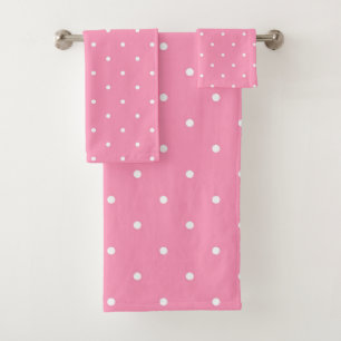 pink with white dots bath towel set