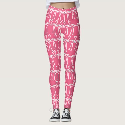 Pink with White Flamingos Leggings