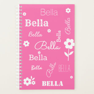 Pink with White Flowers, Custom Name Planner