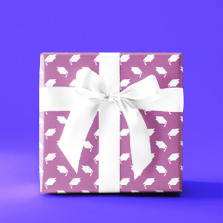 Pink With White Graduation Caps Wrapping Paper