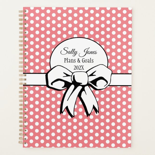 Pink with White Polka Dots and Bow Personalized Planner (Front)