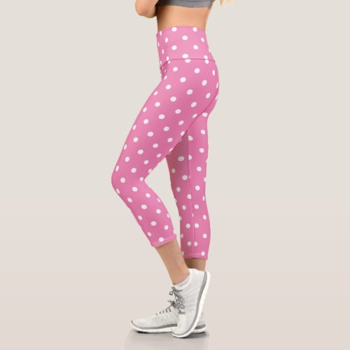 Pink with White Polka Dots Capri Leggings