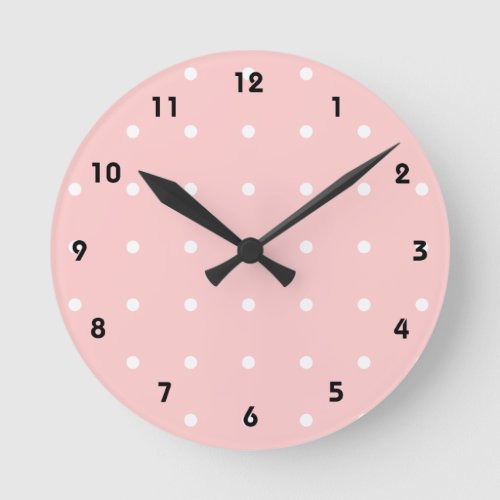 Pink With White Polka Dots Wall Clock