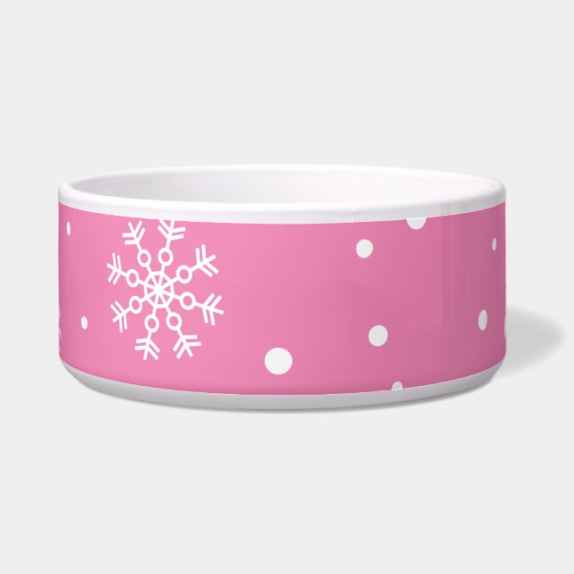 Pink with White Polkadots & Snowflakes Bowl (Front)
