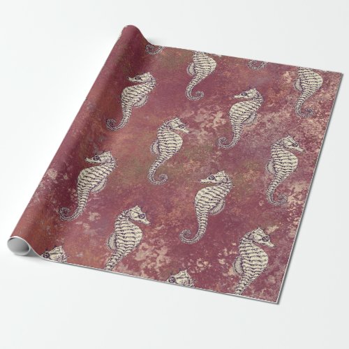 Pink with White Seahorse Wrapping Paper