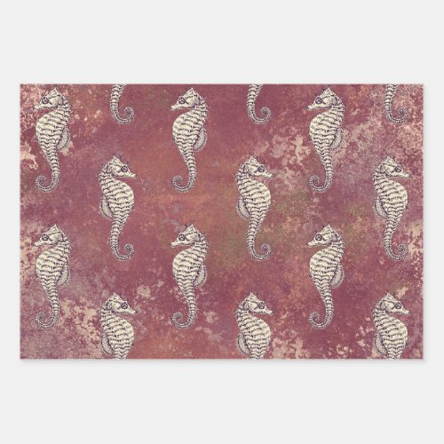 Pink with White Seahorse Wrapping Paper Sheets