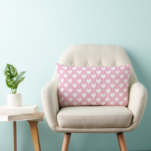 PINK WITH WHITE VALENTINE LOVE HEARTS LUMBAR PILLOW