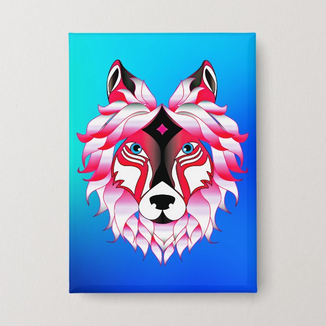 Pink Wolf Head Polygon Design-24531 Button (Front)