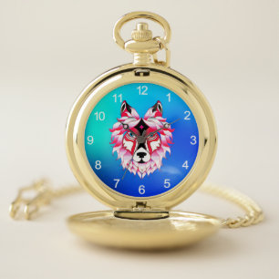 Pink Wolf Head Polygon Design-24531 Pocket Watch