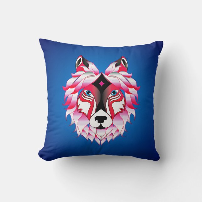Pink Wolf Head Polygon Design-24631 Throw Pillow (Front)