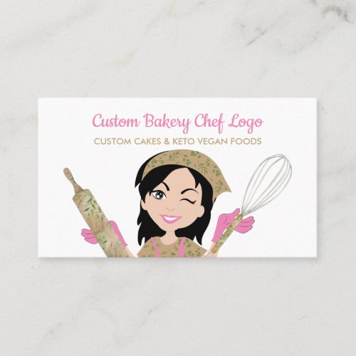 Pink Woman Bakery Chef Rustic Keto Food Business Card