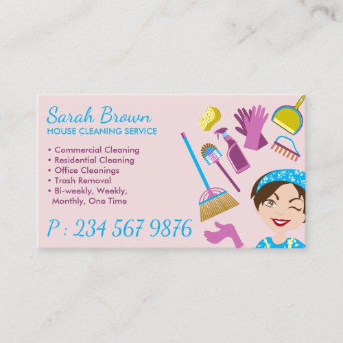 Pink Woman Janitorial Gloved Apron Maid Business Card