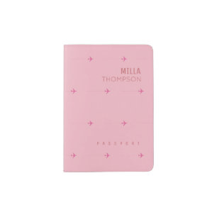 pink woman modern passport holder with her name