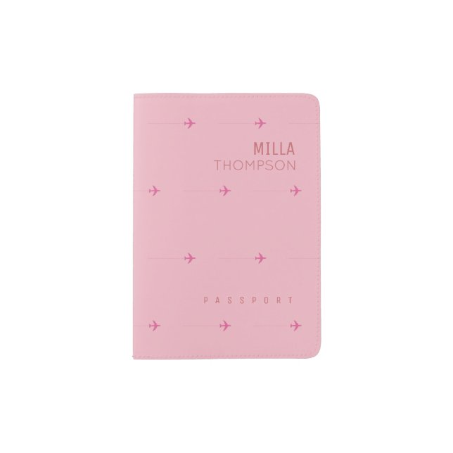 pink woman modern passport holder with her name (Front)