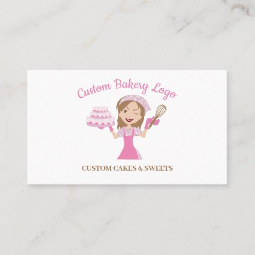 Pink Woman Pastry Chef Bakery Wedding Cake Business Card