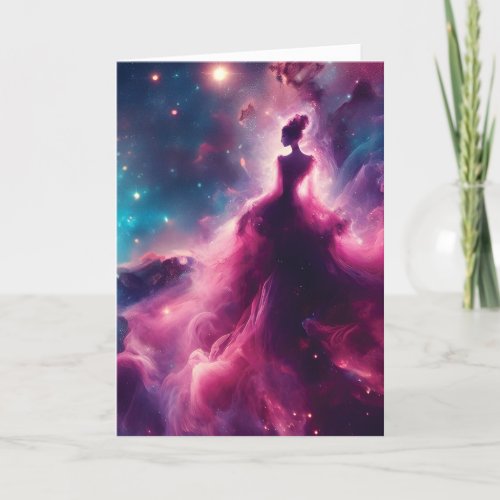 Pink Woman_Shaped Nebula in Outer Space Card