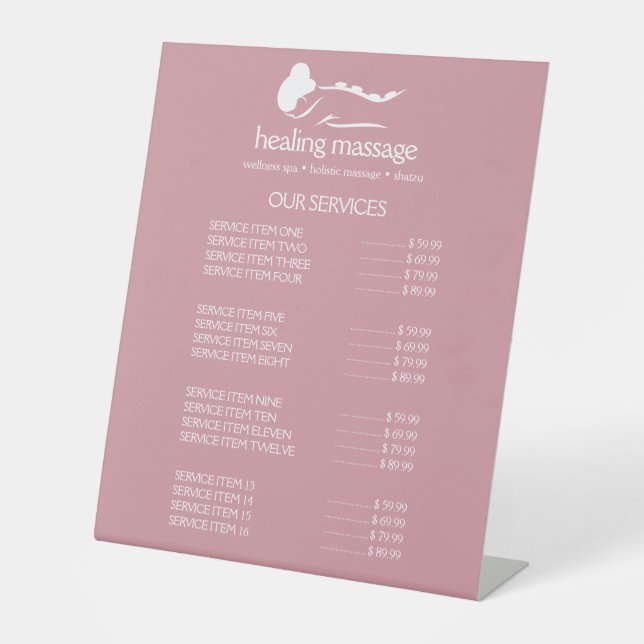 PINK WOMAN STONE MASSAGE  Wellness Day Spa Pedestal Sign (Front)