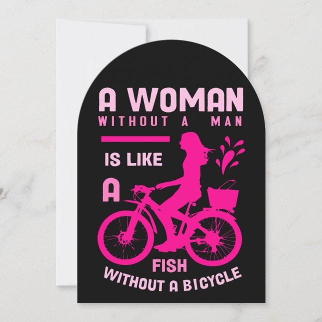 pink woman without man like fish bicycle feminist invitation (Front)