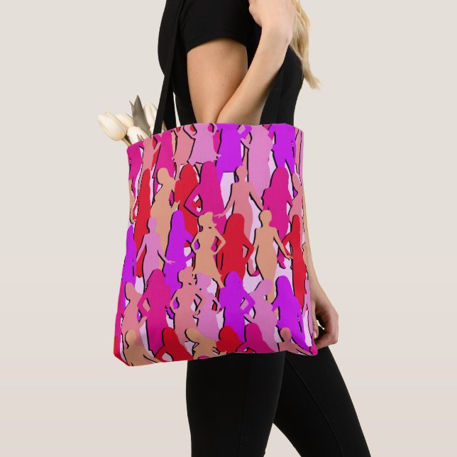 Pink Women Silhouettes Tote Bag (Close Up)