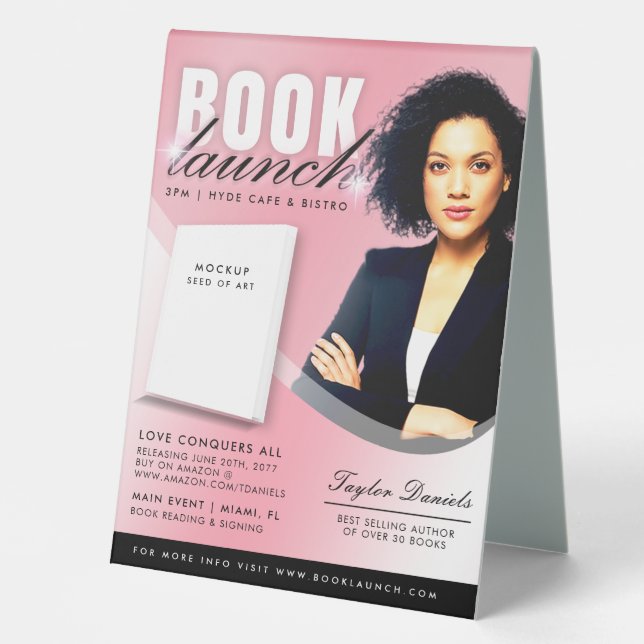 Pink Women's Book Launch Release Event Table Tent (Front)