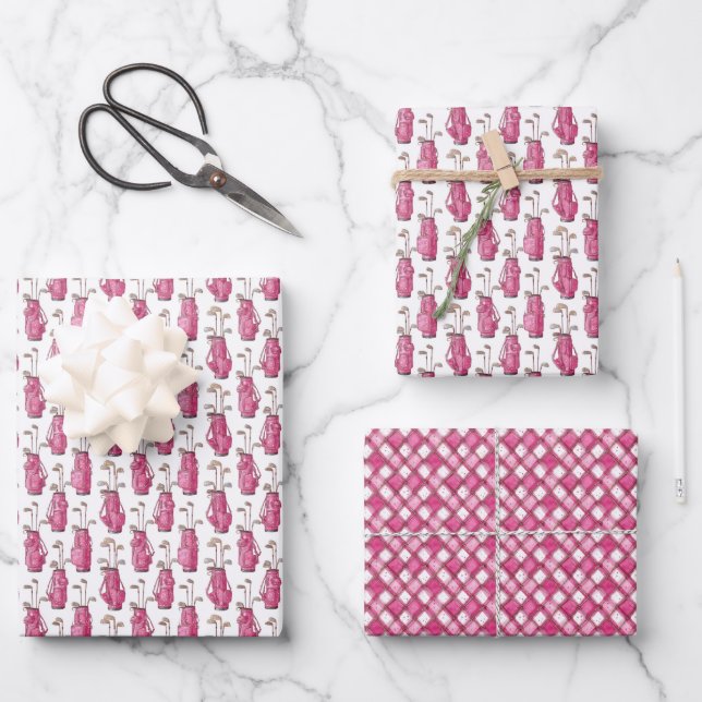 Pink Women's Golf Wrapping Paper Sheets (Front)