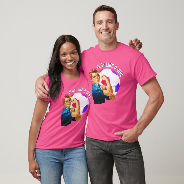 Pink Women's World Soccer PLAY LIKE A GIRL T-Shirt (Unisex)