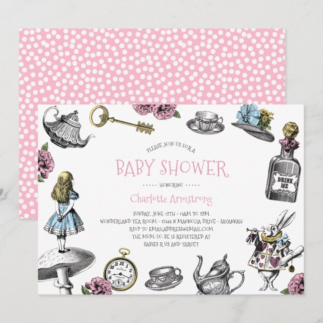 Pink Wonderland Baby Shower with Polka Dots Invitation (Front/Back)