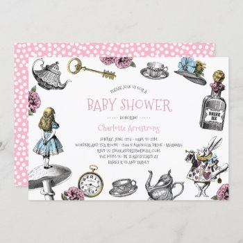 Pink Wonderland Baby Shower With Polka Dots Invitation by Charmalot at Zazzle