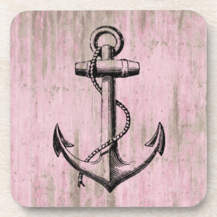 Pink Wood Anchor Coaster