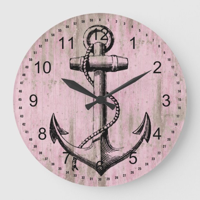 Pink Wood Anchor Large Clock (Front)