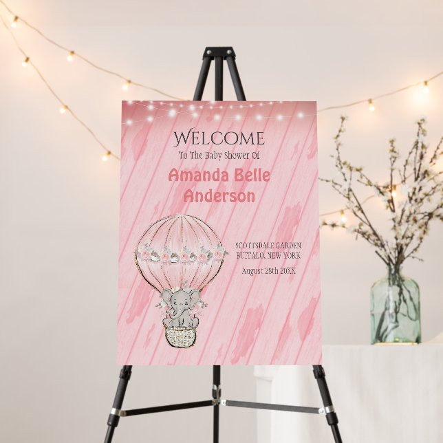 Pink Wood Cute Elephant Balloon Baby Shower  Foam  Foam Board (In Situ (Stand))