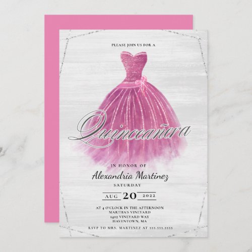 Pink wood dress glitter Quinceaera Invitation