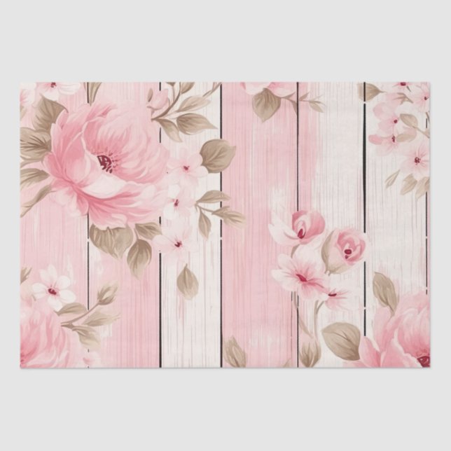 Pink Wood Shabby Chic Decoupage Print Tissue Paper (Front)