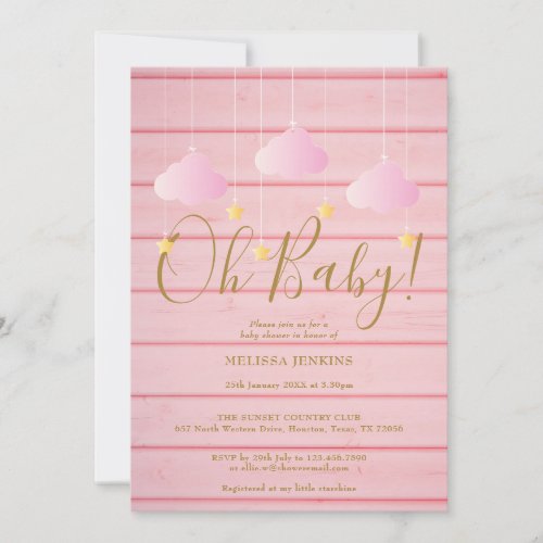 Pink Wood Twinkle Twinkle Oh Baby Baby Shower Invitation