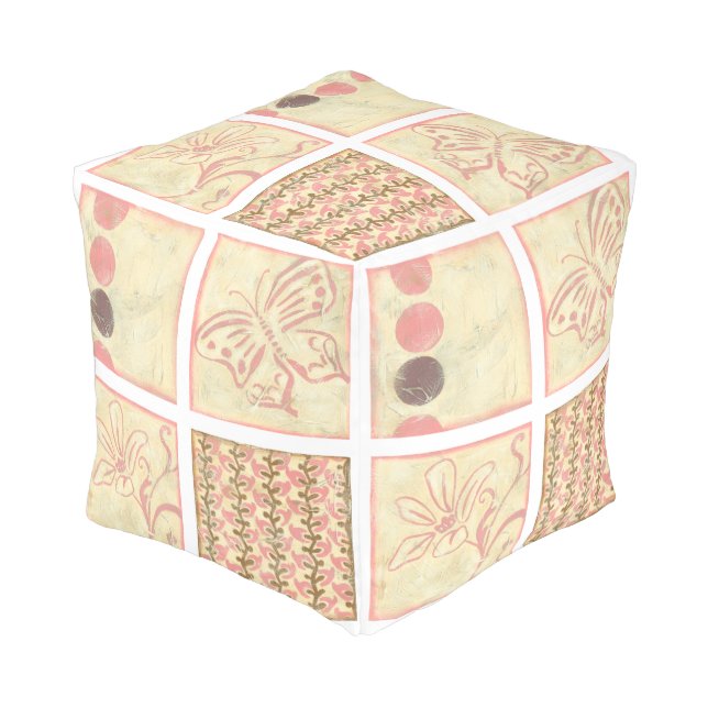 Pink Woodblock Drawings by Chariklia Zarris Pouf (Angled Front)