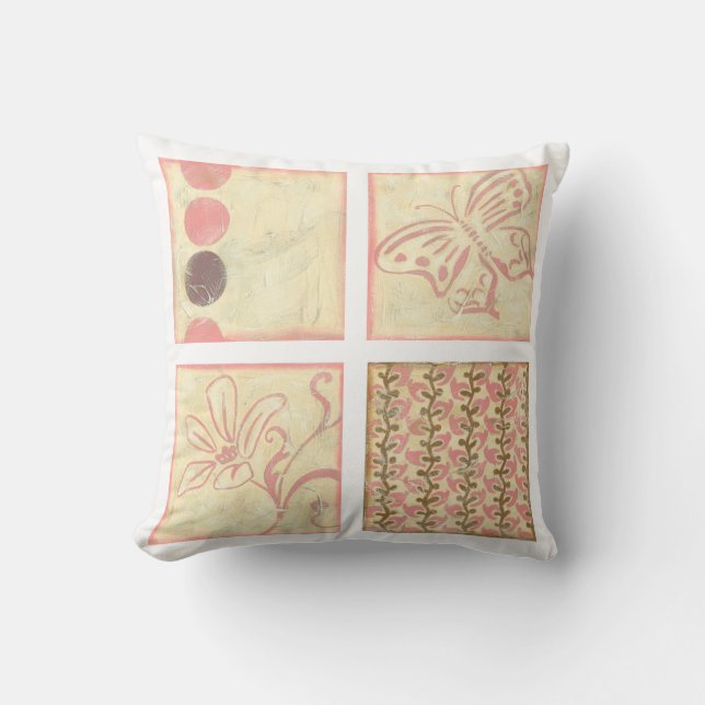 Pink Woodblock Drawings by Chariklia Zarris Throw Pillow (Front)