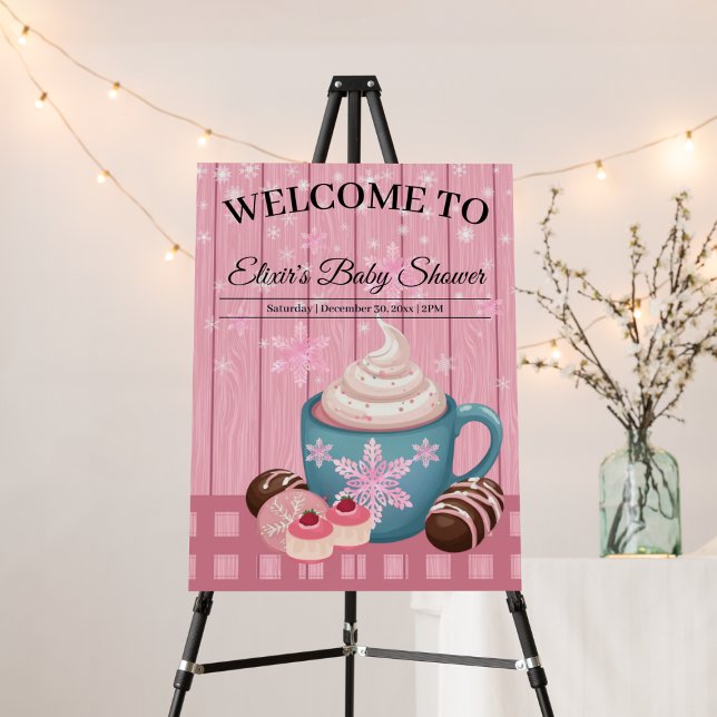 Pink Wooden Hot Cocoa Whipped Cream Baby Shower  Foam Board (Creator Uploaded)