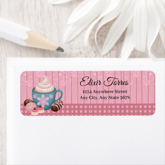 Pink Wooden Hot Cocoa Whipped Cream Baby Shower Label (Insitu)