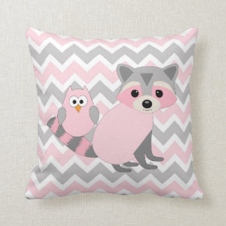 Pink Woodland animal baby nursery decor, fox owl Throw Pillow