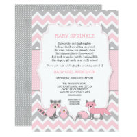 Pink woodland animal baby sprinkle, baby shower card