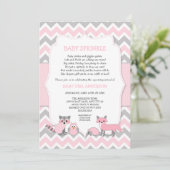 Pink woodland animal baby sprinkle, baby shower invitation (Standing Front)