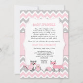 Pink woodland animal baby sprinkle, baby shower invitation (Front)