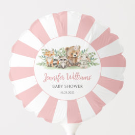 Pink Woodland animals baby girl shower Balloon