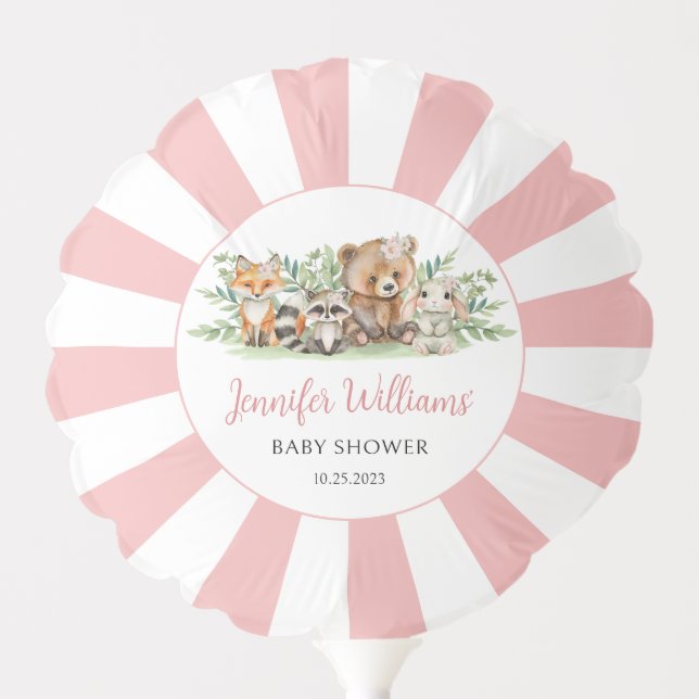 Pink Woodland animals baby girl shower Balloon (Front)