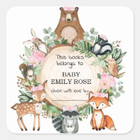 Pink Woodland Animals Baby Shower Bookplate Labels