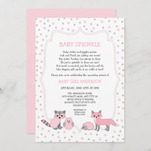 Pink woodland animals baby sprinkle invitation