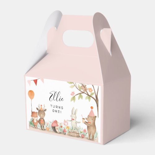 Pink Woodland Animals Birthday Favor Box