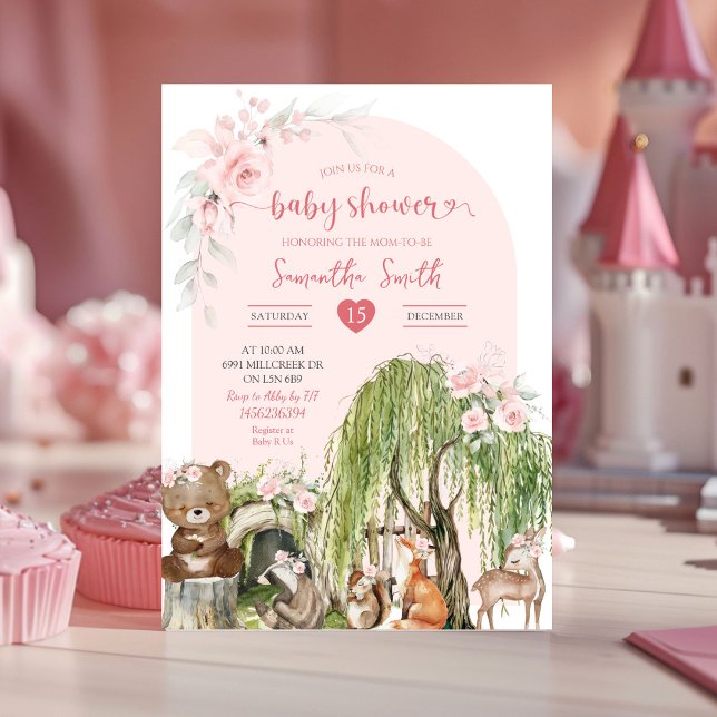 Pink Woodland Animals Enchanted Forest Baby Shower Invitation (Creator Uploaded)